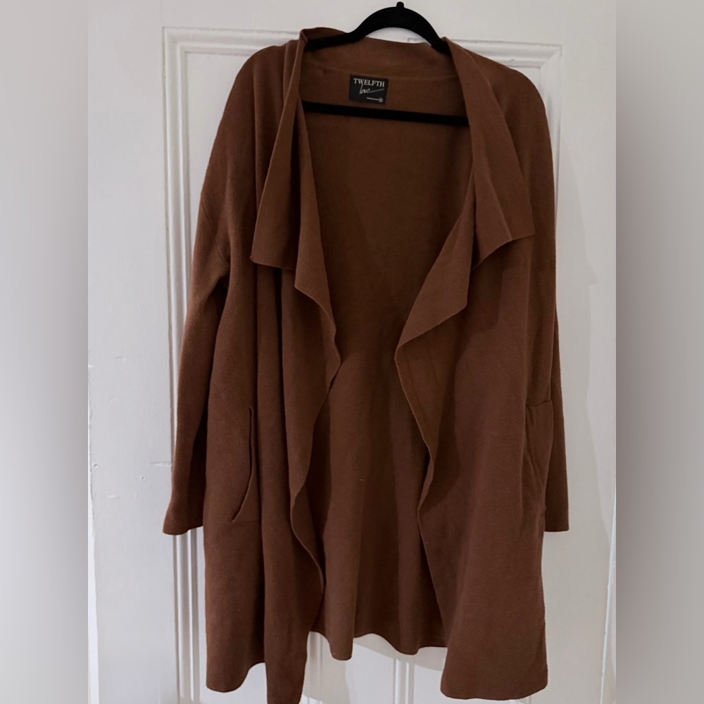 Brown Open Front Cardigan Sweater